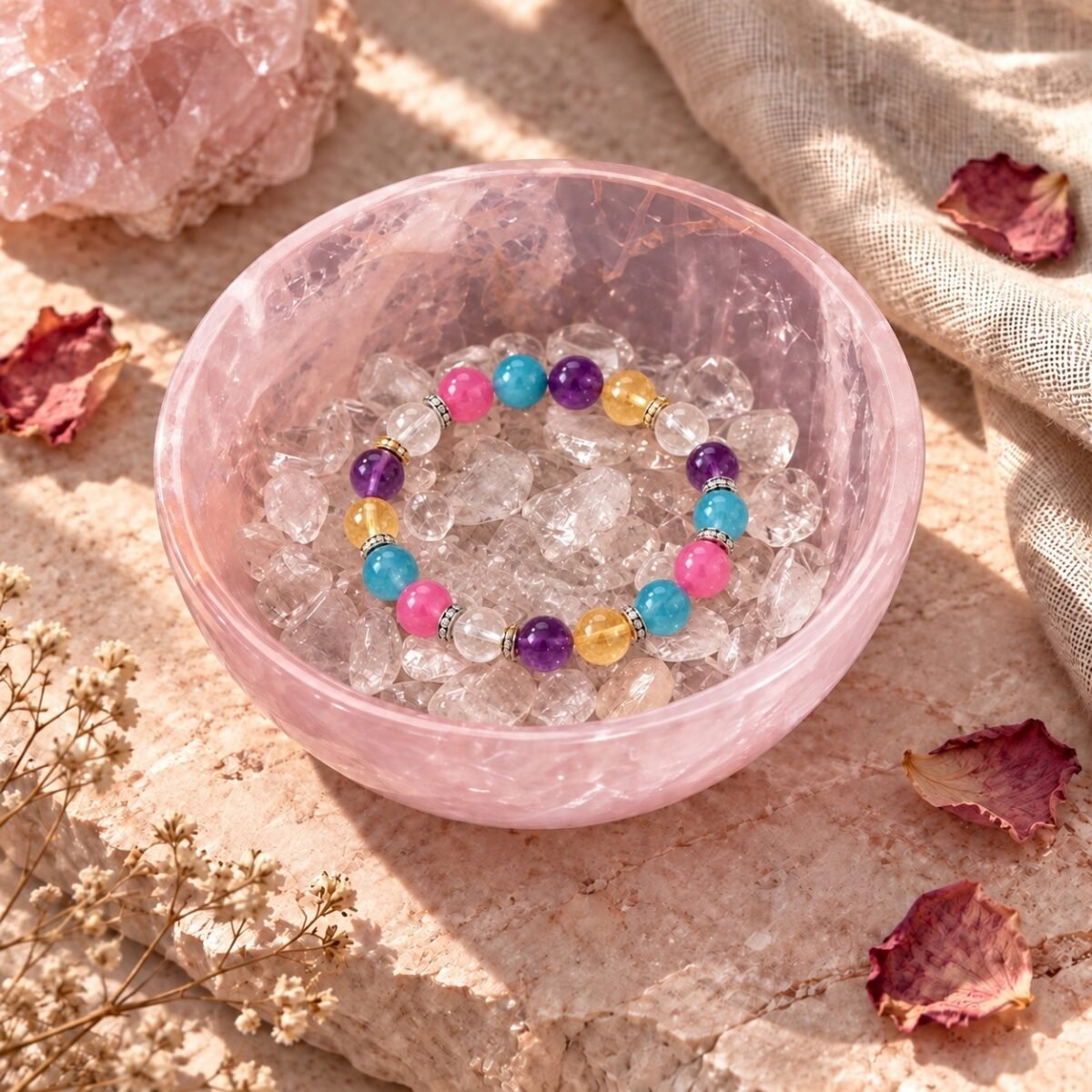 Natural Rose Quartz & Clear Quartz Crystal Cleansing Bowl Collection