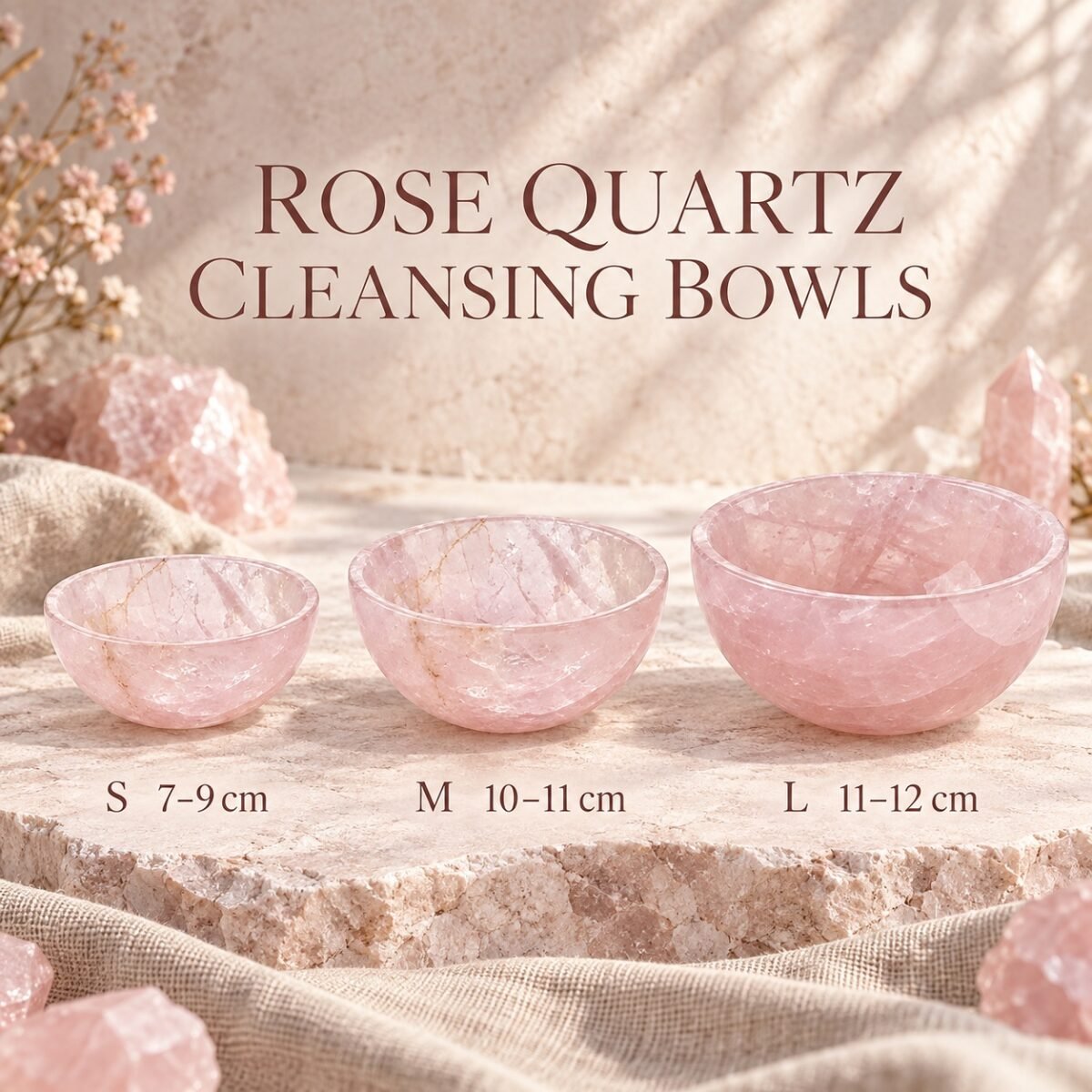 Natural Rose Quartz & Clear Quartz Crystal Cleansing Bowl Collection