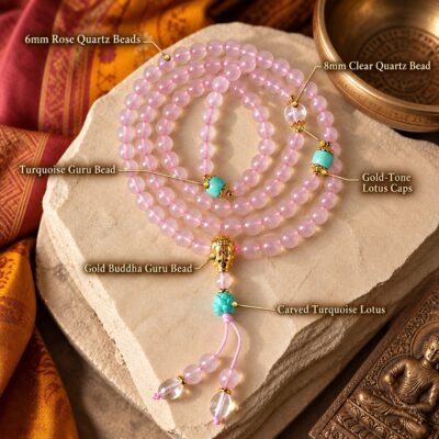rose-quartz-lotus-guru-mala-accessories Rose Quartz Lotus Guru Mala