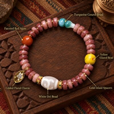 Rose Dawn Carved Accent Tibetan Prayer Bracelet