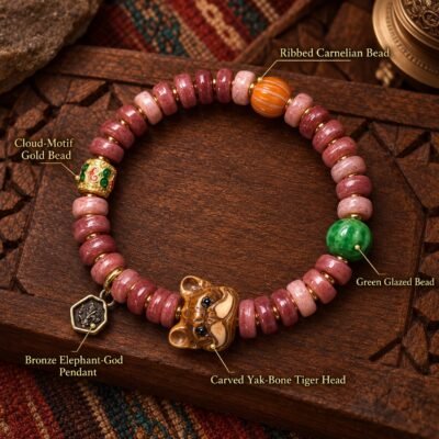 Rose Dawn Carved Accent Tibetan Prayer Bracelet