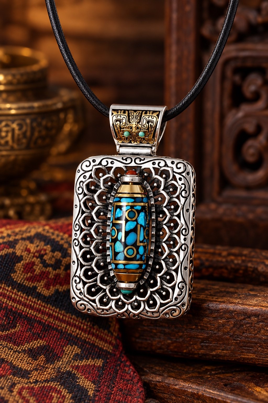 Rotating Dzi Bead Protection Amulet Necklace