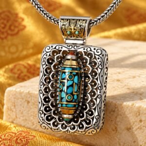 Rotating Dzi Bead Protection Amulet Necklace - Dragon Bone Chain
