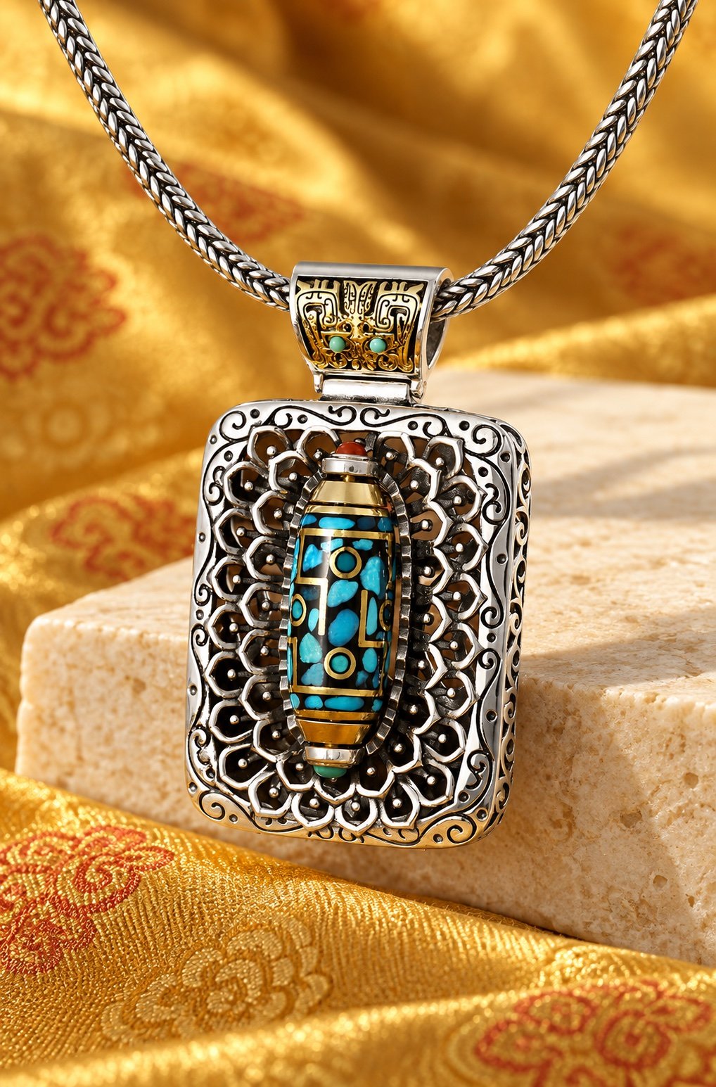 Rotating Dzi Bead Protection Amulet Necklace