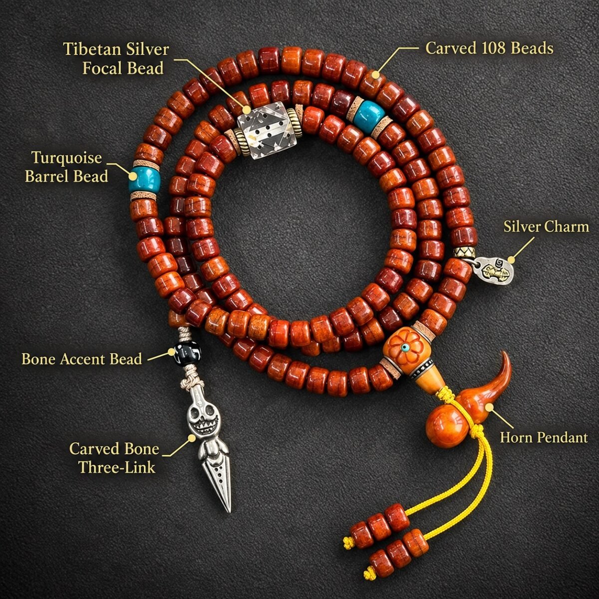 Sacred Carved 108-Bead Wrap Mala