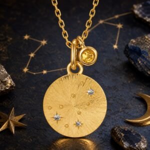 Scorpio gold zodiac medallion necklace with natural citrine accent