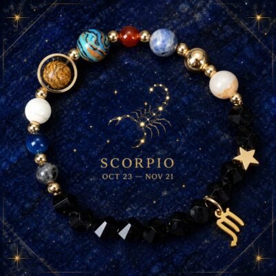 Scorpio Zodiac Bracelet with glossy black faceted natural-stone beads