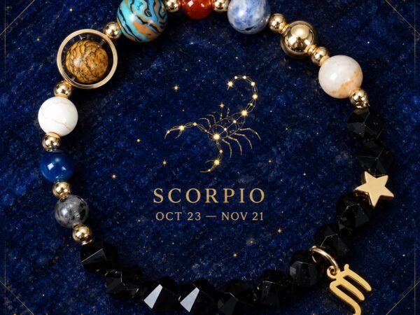 Scorpio Zodiac Bracelet with glossy black faceted natural-stone beads