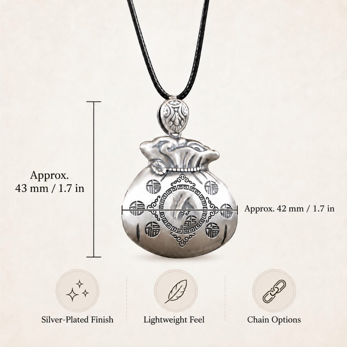 Silver-Plated Fortune Pouch Amulet Necklace