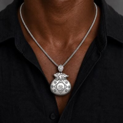 Silver-Plated Fortune Pouch Amulet Necklace