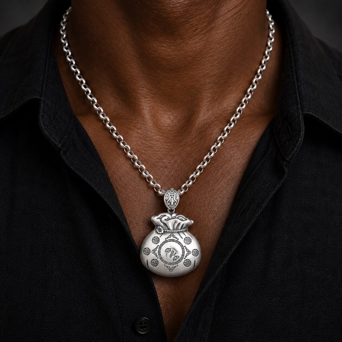 Silver-Plated Fortune Pouch Amulet Necklace