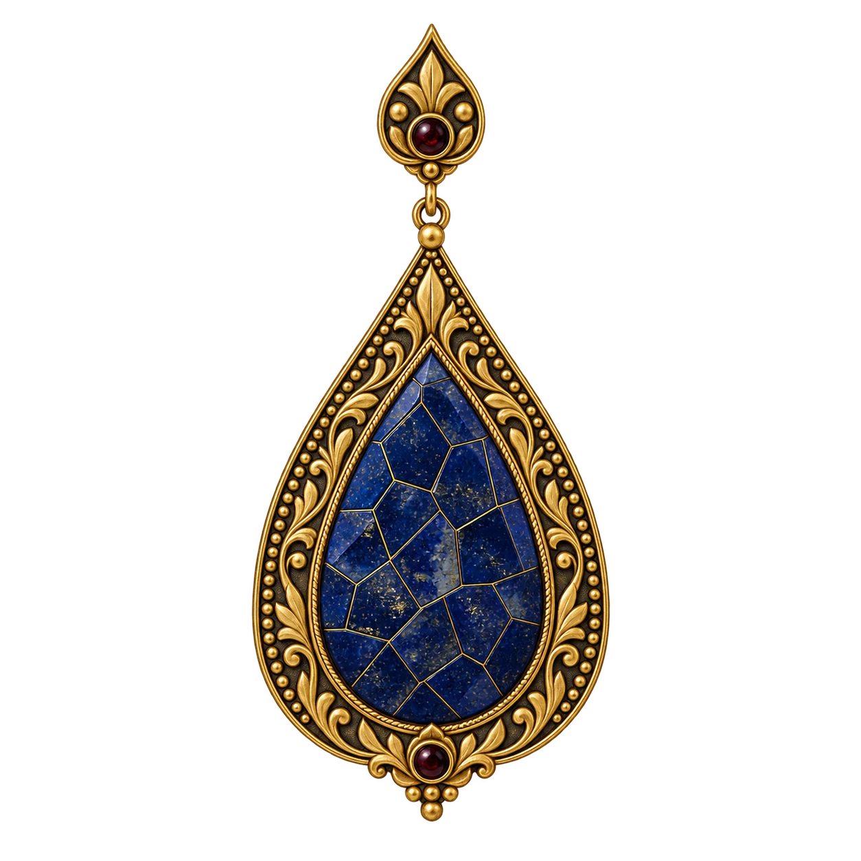 Ornamental Tibetan-inspired gemstone inlay statement earring silhouette
