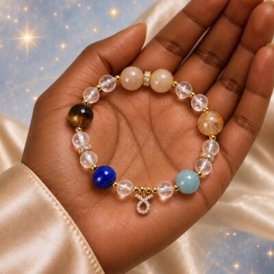 taurus-04-worn-deep-v2 Taurus Grounded Bloom Zodiac Crystal Bracelet