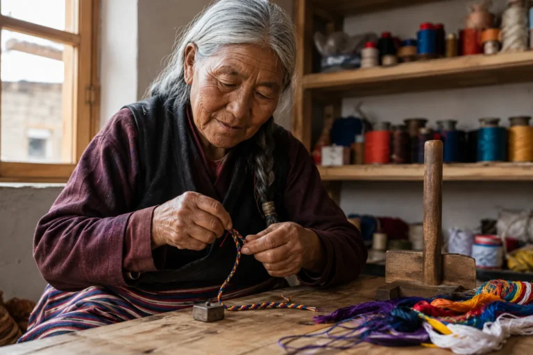 tibetan artisan braiding wrist cord