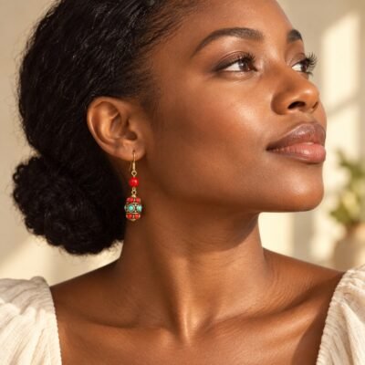 Tibetan Barrel Bead Drop Earrings