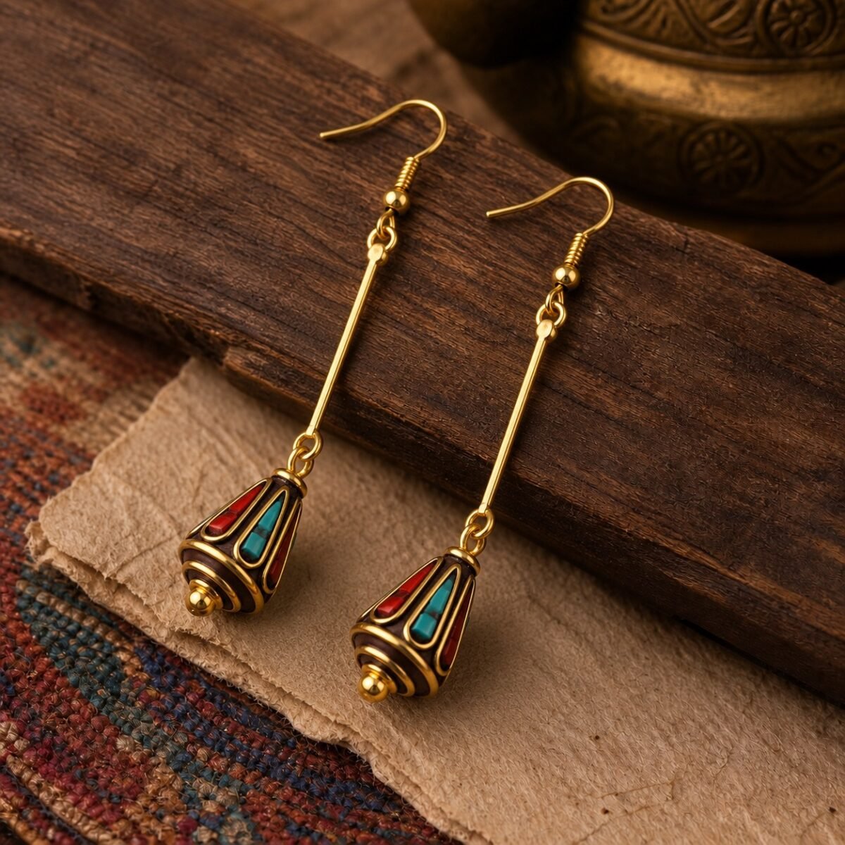 Tibetan Bell Cone Drop Earrings