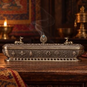 Tibetan Deer Mantra Incense Burner - Antique Copper, Medium