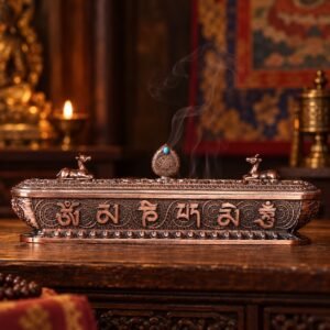 Tibetan Deer Mantra Incense Burner - Purple Copper, Medium
