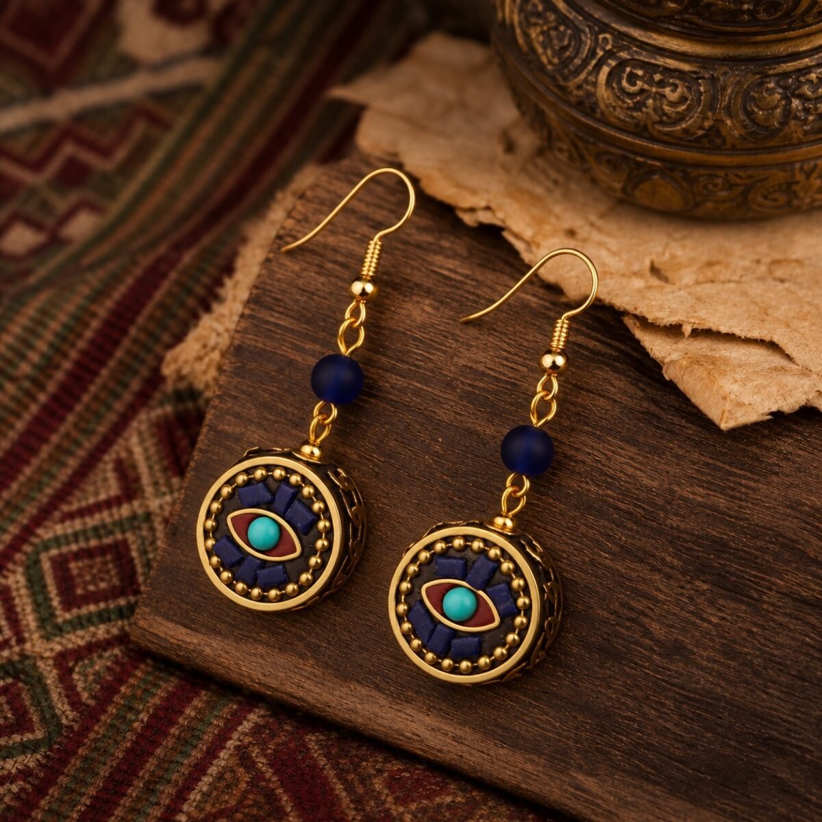 Tibetan Floral Medallion Drop Earrings