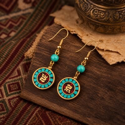 Tibetan Floral Medallion Drop Earrings
