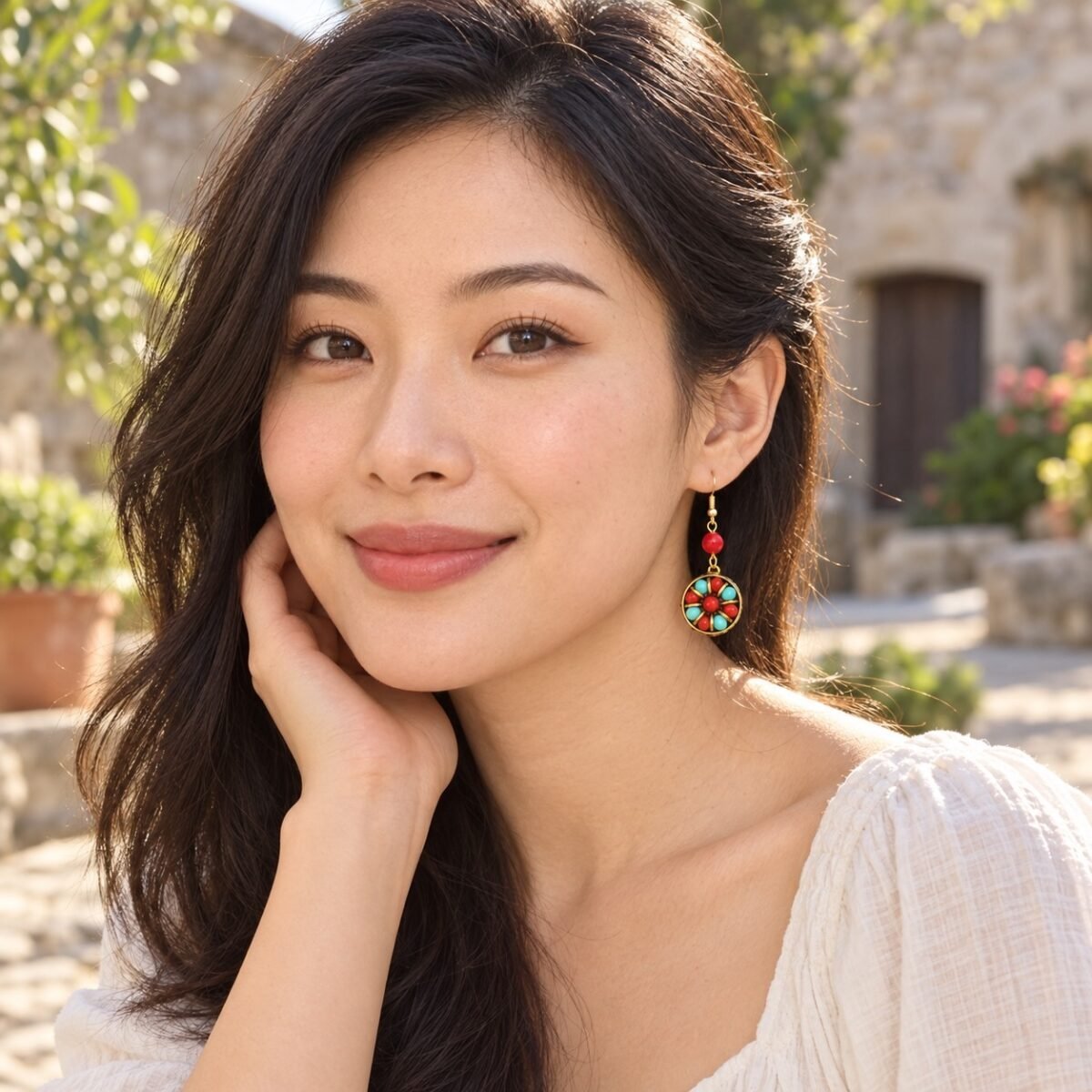 Tibetan Floral Medallion Drop Earrings