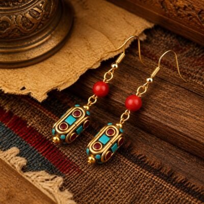 tibetan-long-bar-barrel-drop-earrings-04-red-barrel-main Tibetan Long Bar Barrel Drop Earrings