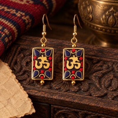 tibetan-om-rectangular-inlay-earrings-04-main Tibetan Om Rectangular Inlay Earrings