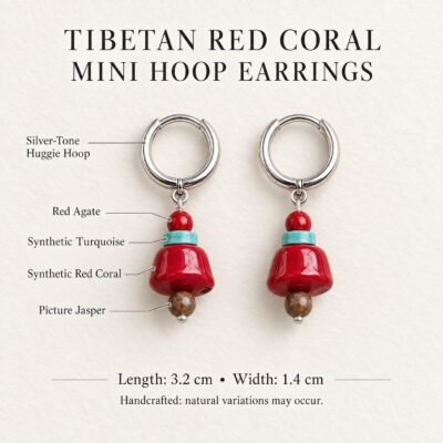 Tibetan Red Coral Mini Hoop Earrings