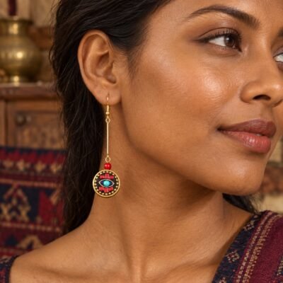 Tibetan Round Disc Long Drop Earrings