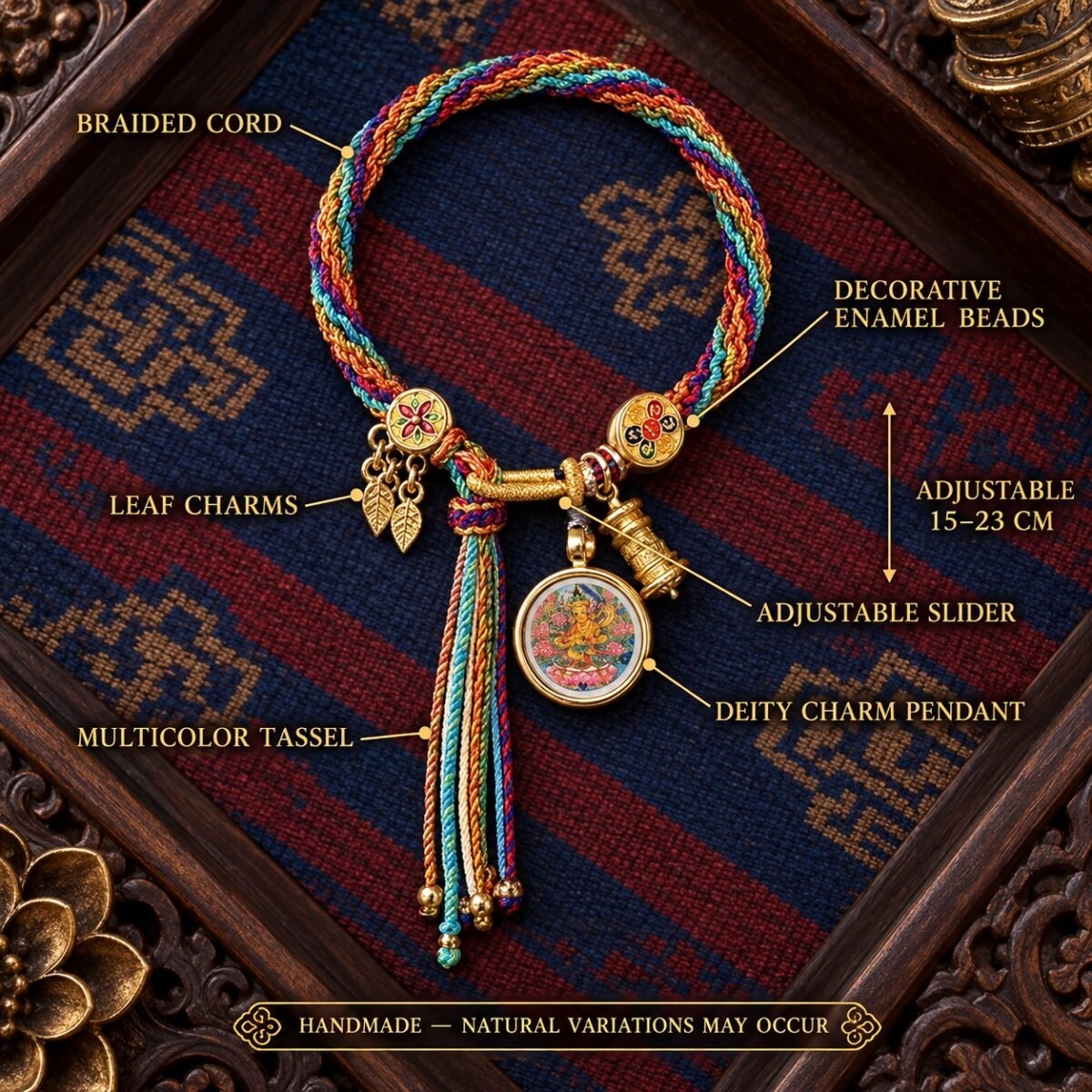 Tibetan Sacred Deity Charm Cord Bracelet
