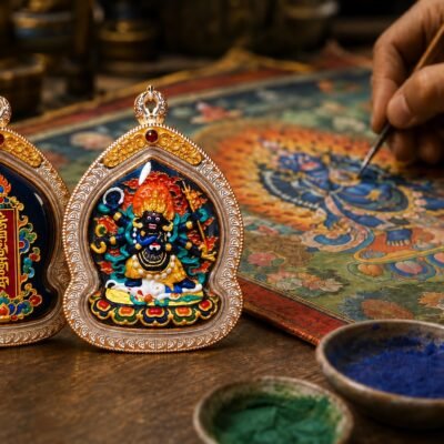Tibetan Hand-Painted Ghau Pendant — 7 Sacred Motifs