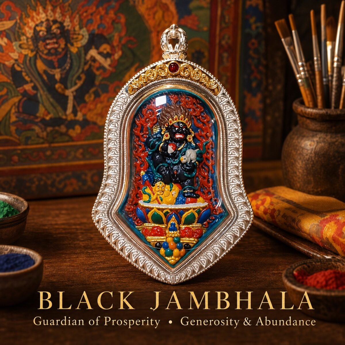 Tibetan Hand-Painted Ghau Pendant — 7 Sacred Motifs