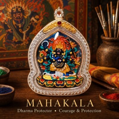 Tibetan Hand-Painted Ghau Pendant — 7 Sacred Motifs