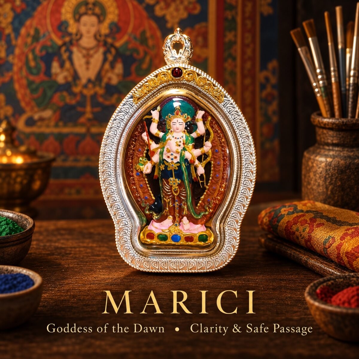 Tibetan Hand-Painted Ghau Pendant — 7 Sacred Motifs