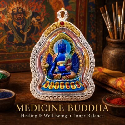 Tibetan Hand-Painted Ghau Pendant — 7 Sacred Motifs