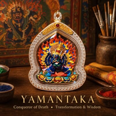 Tibetan Hand-Painted Ghau Pendant — 7 Sacred Motifs