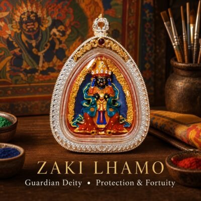 Tibetan Hand-Painted Ghau Pendant — 7 Sacred Motifs