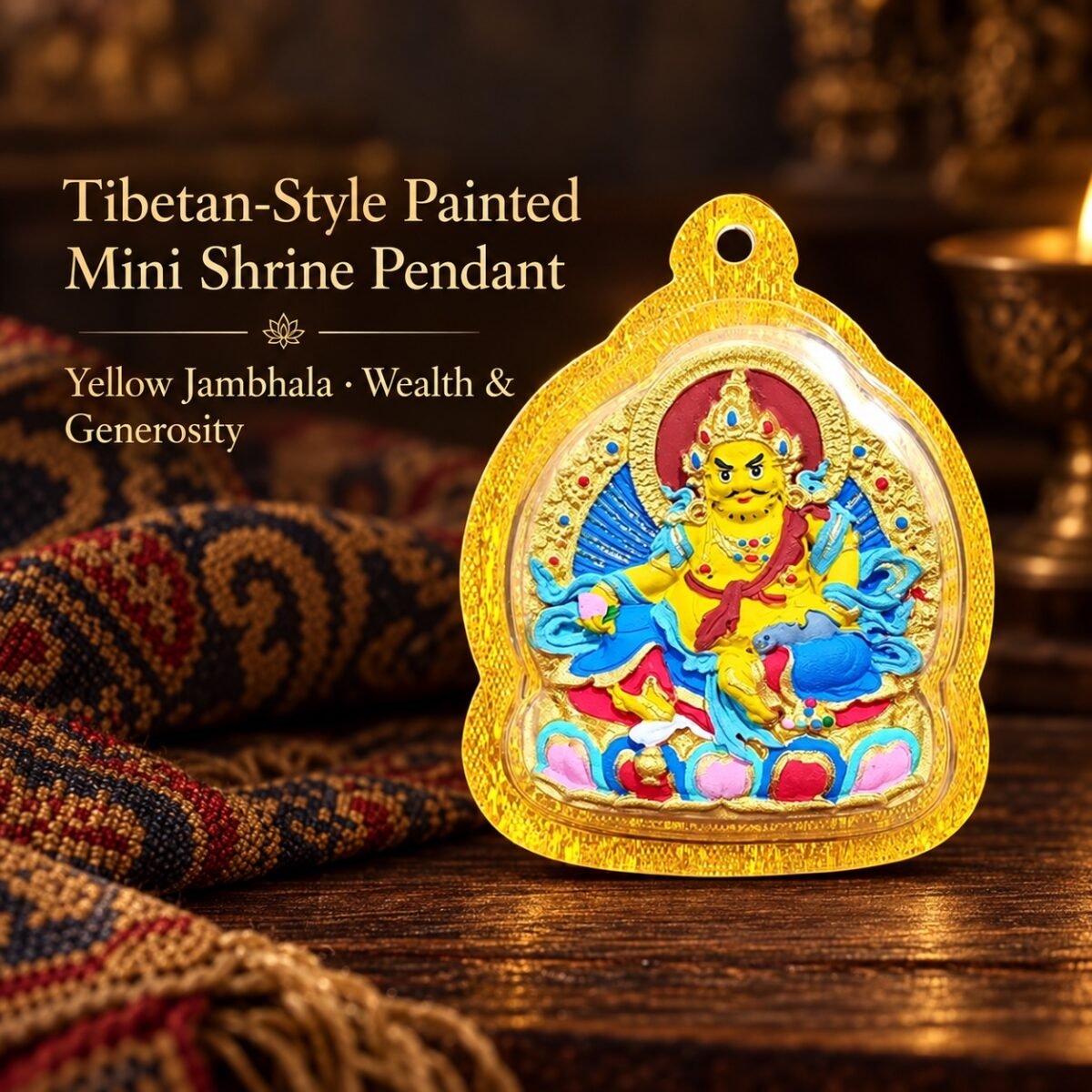 tibetan-style-painted-mini-shrine-pendant-yellow-jambhala-v2 Tibetan Hand-Painted Mini Shrine Pendant