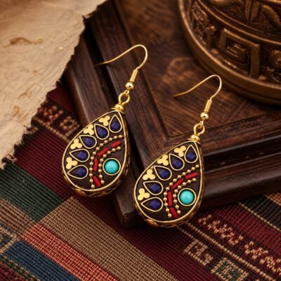 tibetan-teardrop-turquoise-inlay-earrings-08-blue-center-variant-main Tibetan Teardrop Turquoise Inlay Earrings