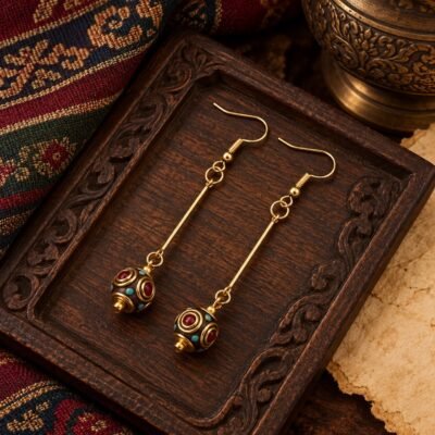 Tibetan Three-Bead Chain Drop Earrings