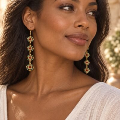 Tibetan Three-Bead Chain Drop Earrings