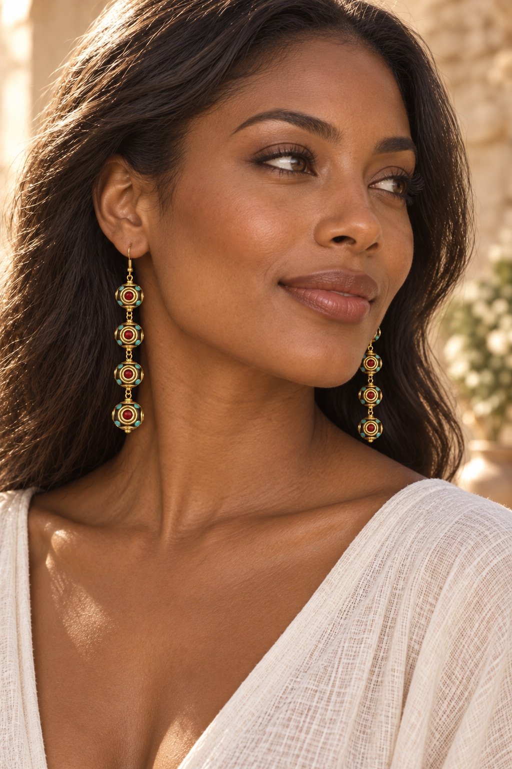 Tibetan Three-Bead Chain Drop Earrings