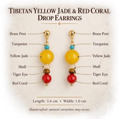 Tibetan Golden Jade Gemstone Drop Earrings