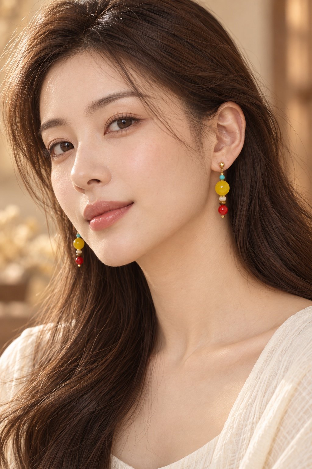 Tibetan Golden Jade Gemstone Drop Earrings