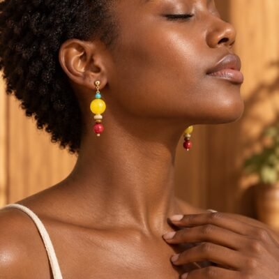 Tibetan Golden Jade Gemstone Drop Earrings