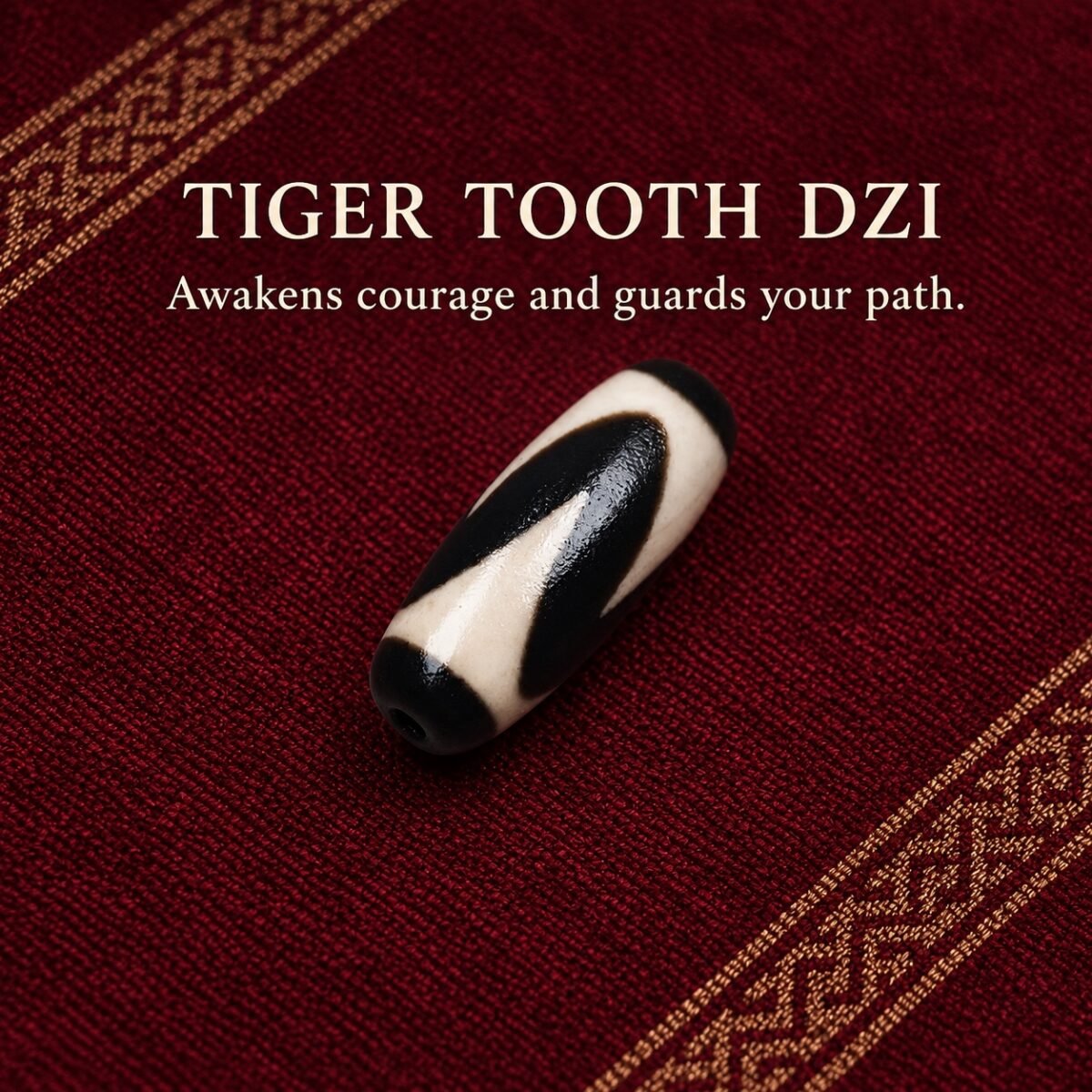 tiger-tooth-dzi-v2 Tibetan Dzi Bead for DIY Mala — 20 Sacred Motifs