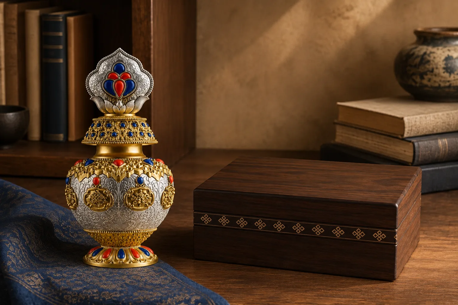 Treasure vase and keepsake box in an editorial study