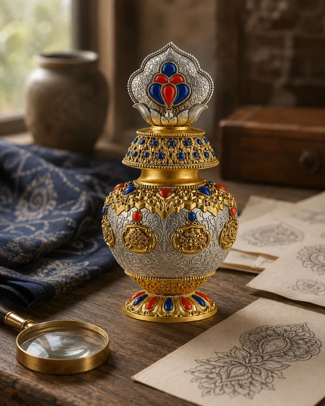 Detail of a contemporary treasure vase