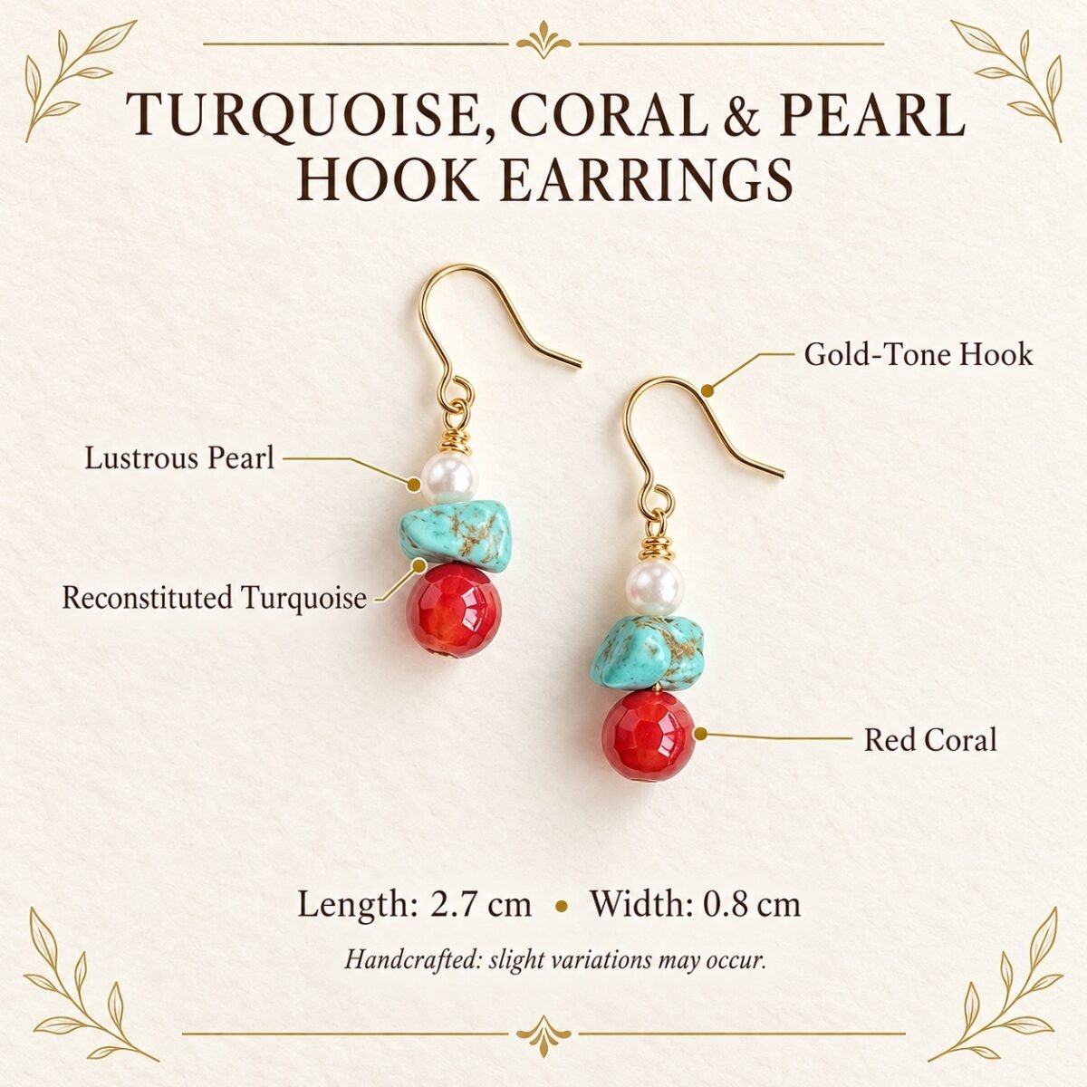 turquoise-coral-pearl-hook-earrings-material-guide Turquoise Coral & Pearl Hook Earrings