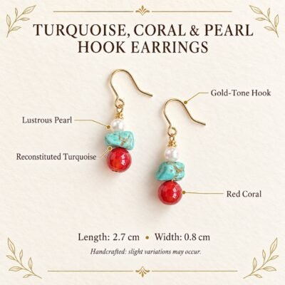 turquoise-coral-pearl-hook-earrings-material-guide Turquoise Coral & Pearl Hook Earrings